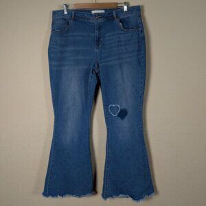 Cato Est. 1946 Denim Flare Jeans Womens 18W Mid Wash Heart Patch Highrise
